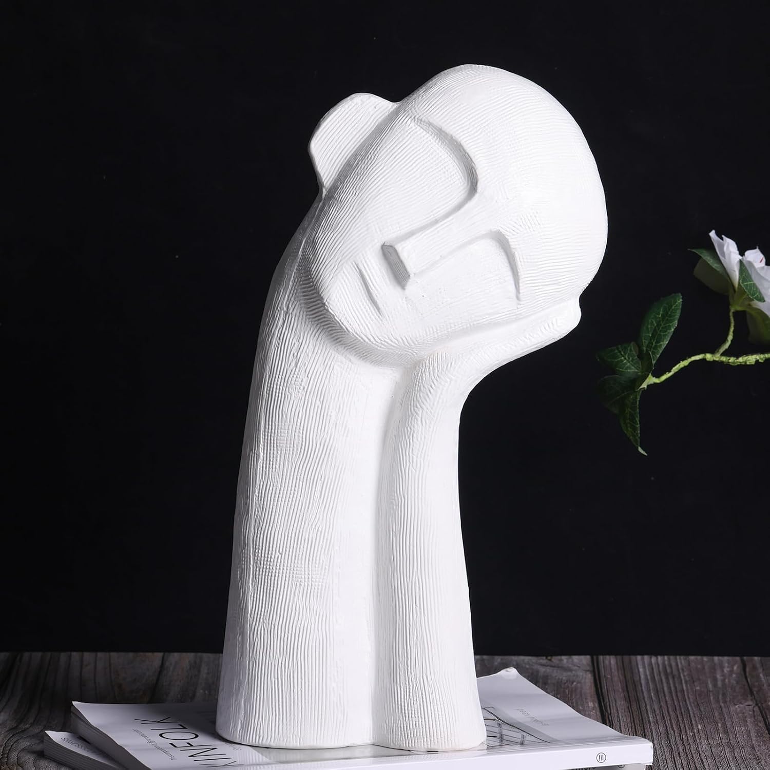 White Head Sculpture Ceramic Thinker Statue, Modern Home Statue Head Decor Bust Statues,14 Inch Tall Abstract Sculpture, for Shelf Home and Office,Shelves, Bookshlf, Gift