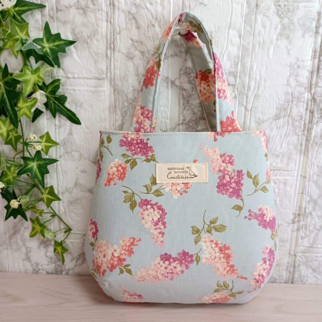 Amazon.co.jp: ふんわりミニトートバッグ リブ水色花柄?サブバッグ 