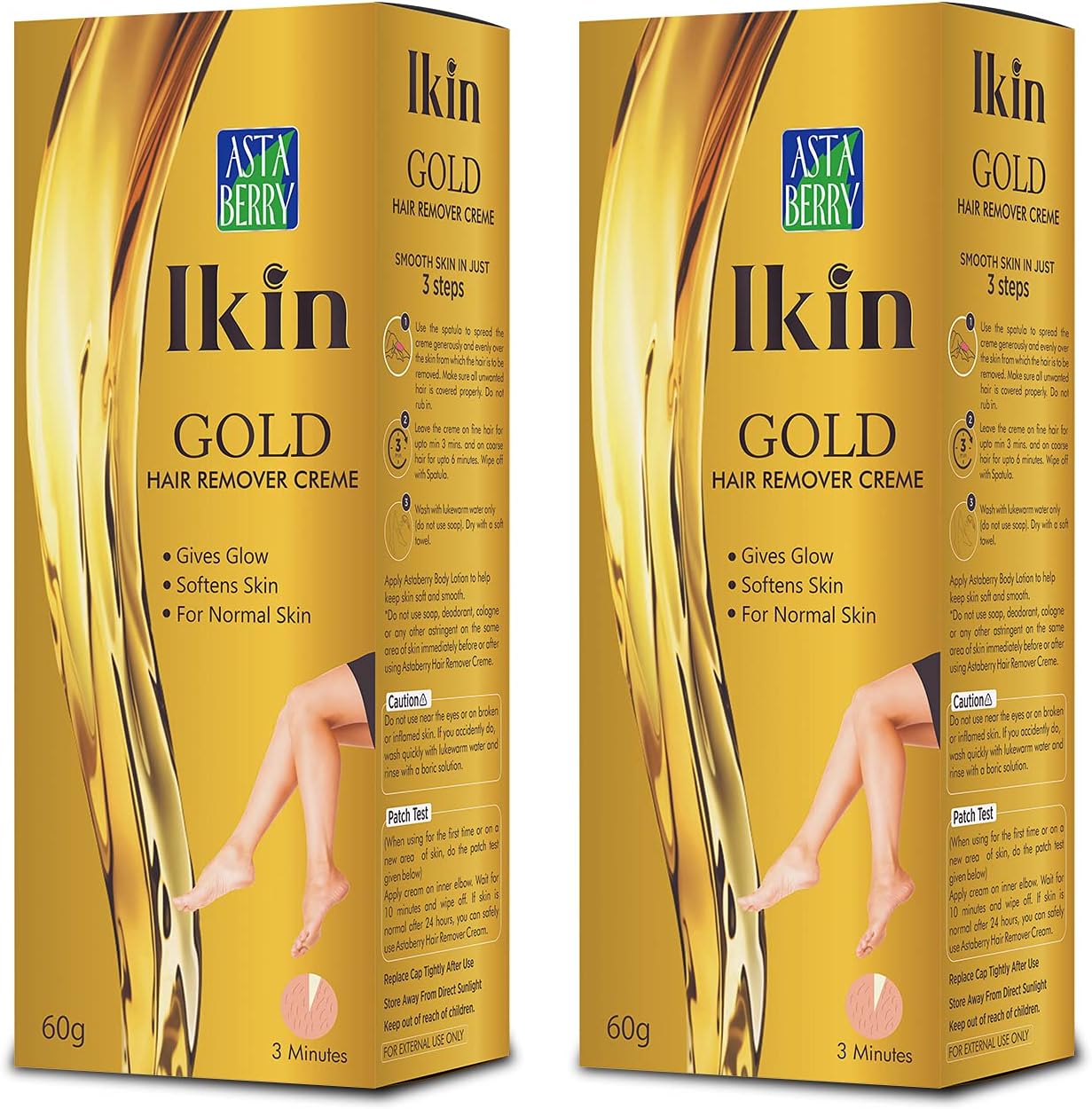 Gold Hair Remover Cream For Normal Skin - Bikini Hair Removal Cream For Women & Girls | (Pack of 2 (60gm X 2))