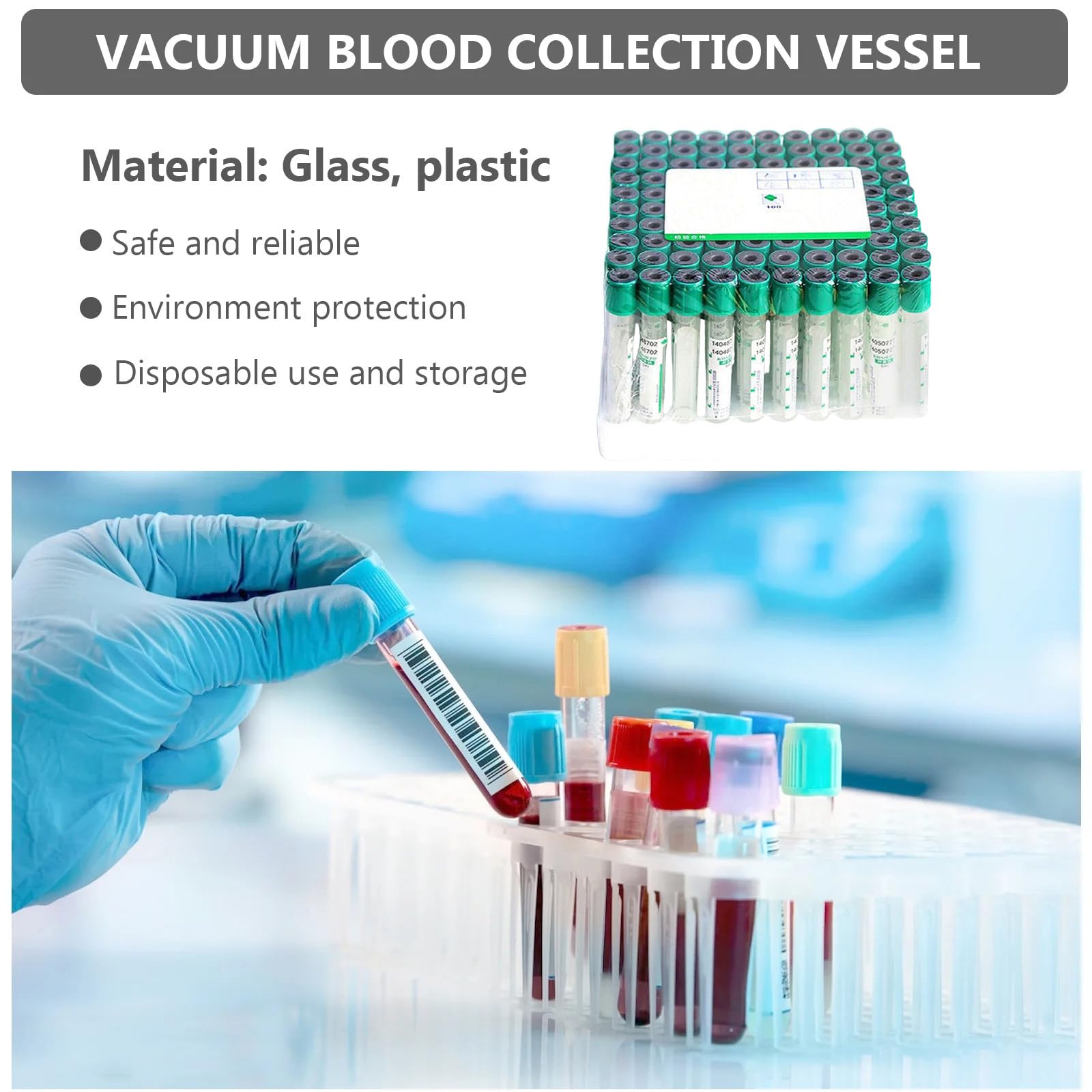Tubos de extracción de Sangre al vacío para centrífuga - 100 Tubos de ensayo de Vidrio Pet para centrífuga de Laboratorio, Tubos de extracción de Sangre al vacío compatibles.