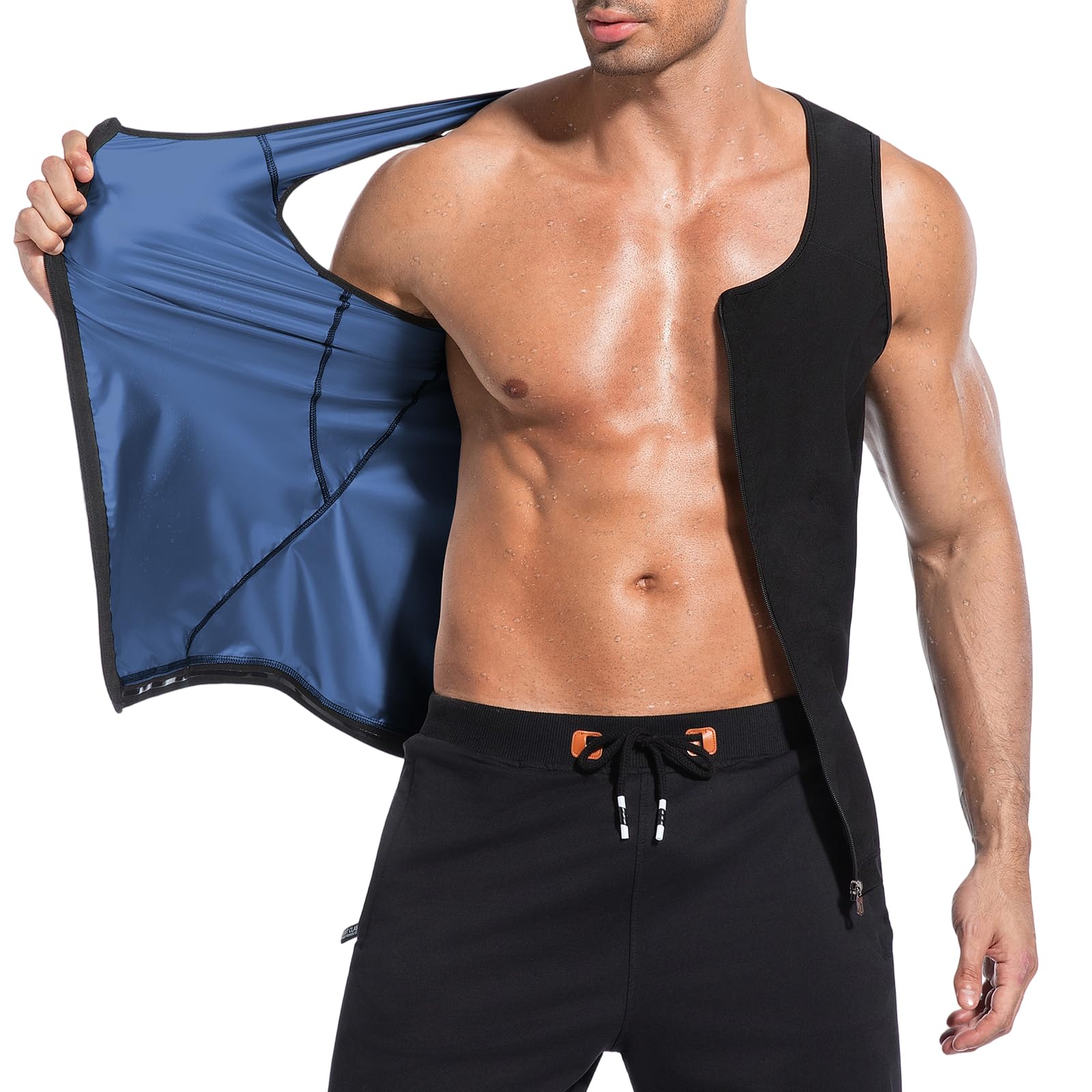 Sauna Sweat Suit for Men Waist Trainer Compression Sauna Vest for Workout Weight Loss Sweat Shirt Shaper with Zipper