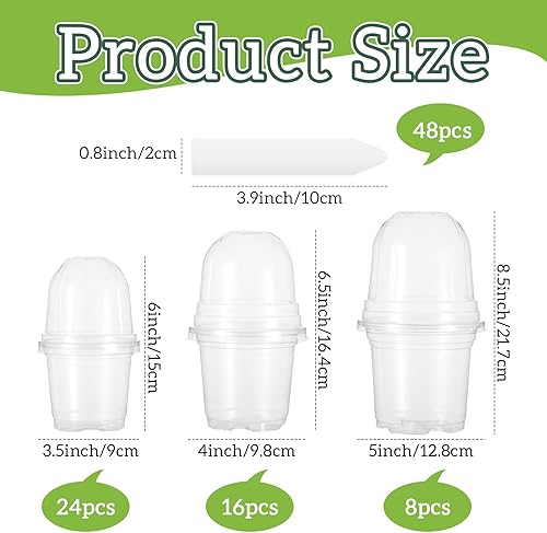 Miniatura 2 de Vesici 48 juegos de macetas transparentes para vivero con cúpulas de humedad, macetas de inicio de semillas con agujeros de drenaje y etiquetas de