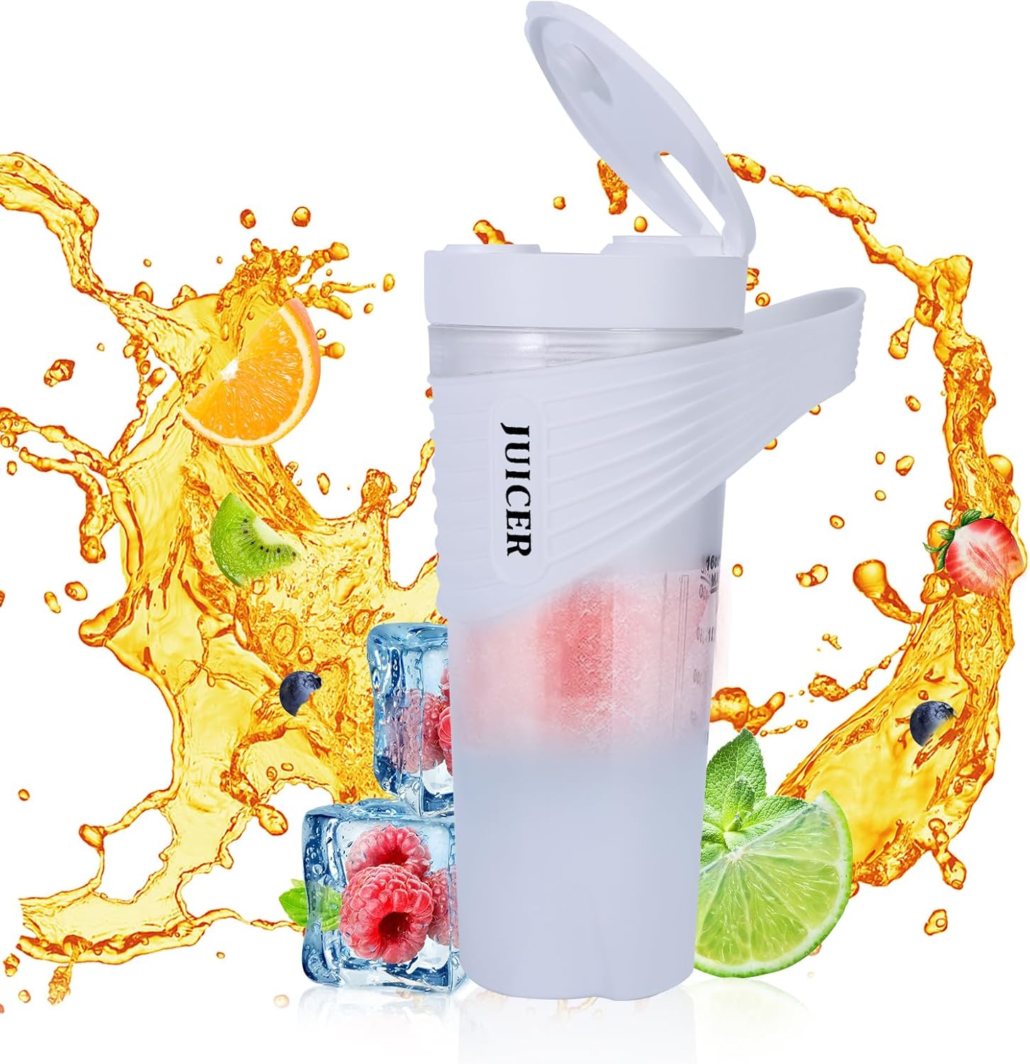 Drfeify 460ml Portable Blender Cup, Electric USB Juicer Blender, Rechargeable Personal Smoothie Maker for Ice Blending Juicing Traveling Gym Office, Water, Speed: 20000rmin, (Pink)