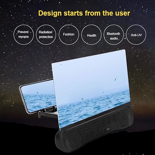 Miniatura 4 de Lupa de pantalla de 12 pulgadas para teléfono celular 6D HD Proyector de aumento con altavoz Bluetooth Amplificador de pantalla de teléfono móvil,