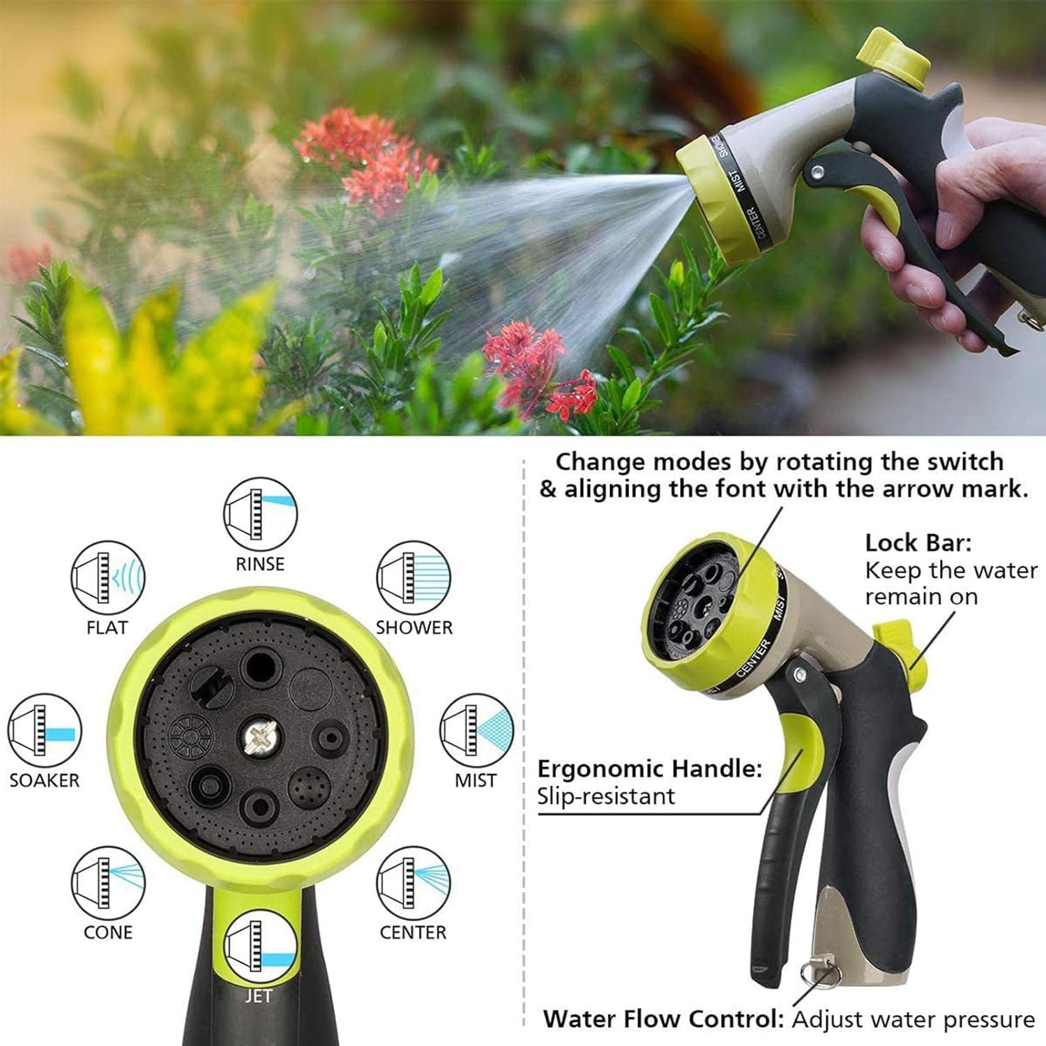 CHRISK Tubo da Giardino Tubo dell'Acqua con ugello a 8 funzioni, Tubo dell'Acqua Leggero a Tenuta stagna, Tubo Leggero Magic Hoses per Giardinaggio all'aperto,7.5m