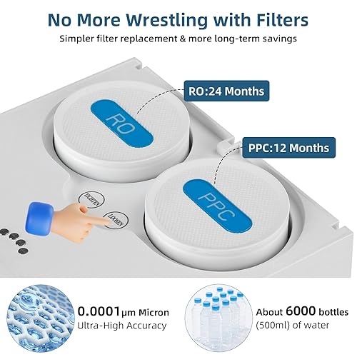 Miniatura 8 de Encimera de filtro de agua de ósmosis inversa, 100 GPD, sistema de filtración de agua RO de 5 etapas con visualización en tiempo real TDS y tanque