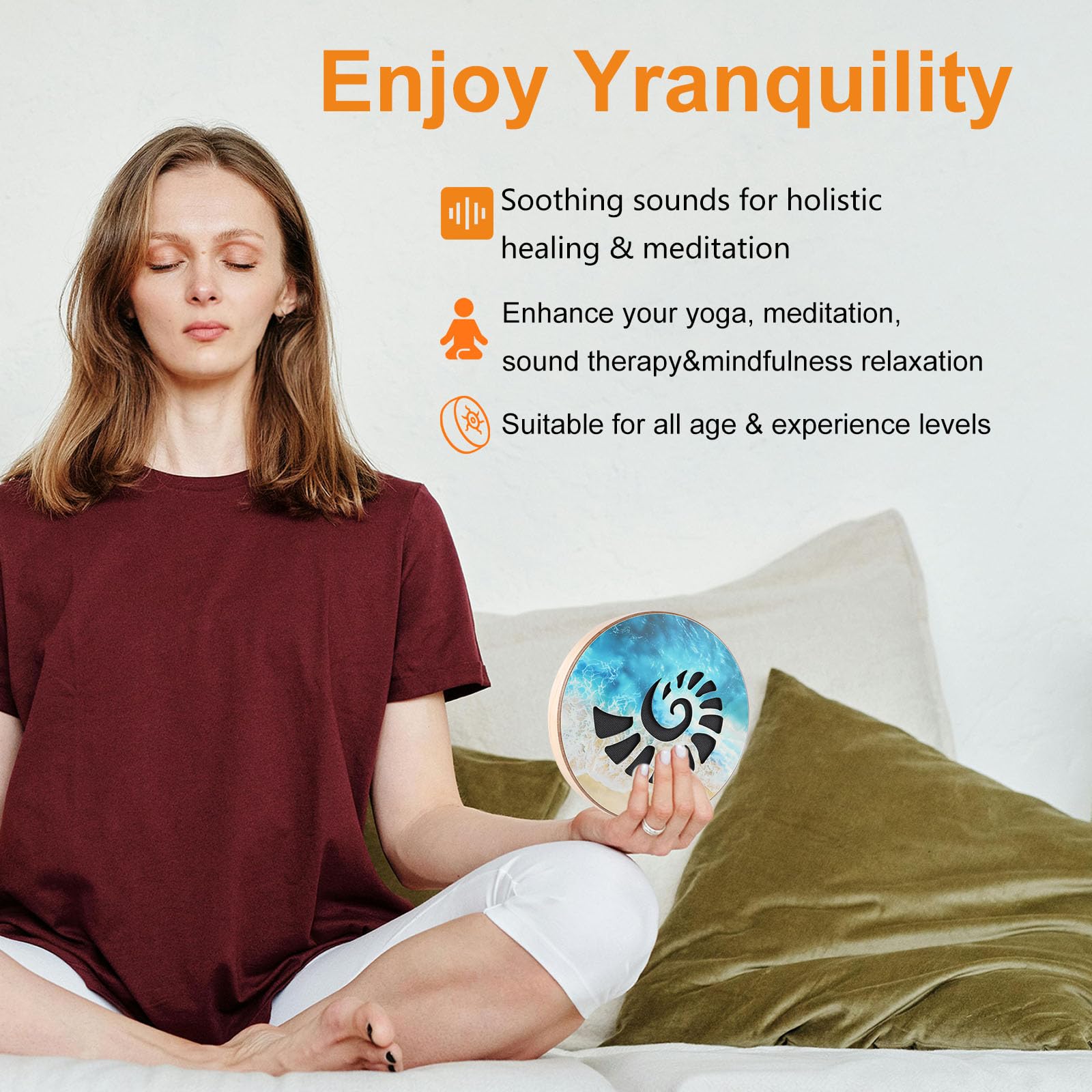 Tamburo da 18 cm, strumento di guarigione del suono per yoga, meditazione, consapevolezza e bagno sonoro | Simulato flusso d'acqua suono aiuto sonno e strumento di sollievo dallo stress