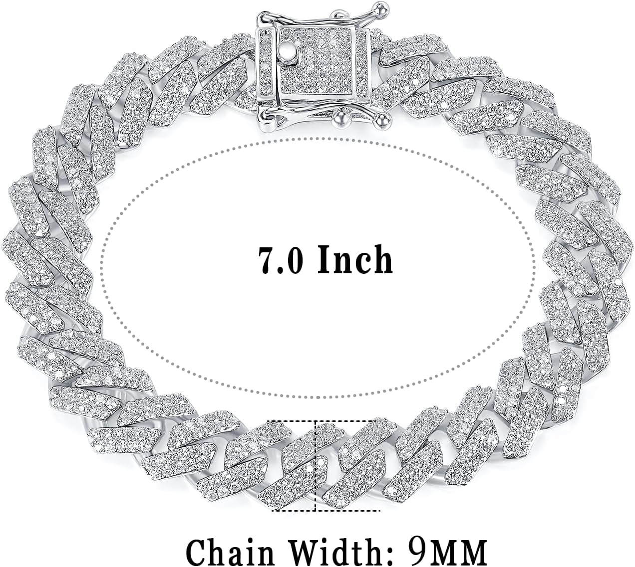 Gemsme Miami Cuban Bracelet for Men Women, 18K White/Yellow Gold Plated Full Iced Out Cubic Zirconia Cuban Link Chain Hip Hop Bracelet Hip Hop Jewelry