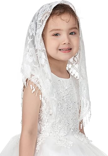 Miniatura 3 de PAMOR Velos triangulares de primera comunión para niñas velo capilla de encaje velo mantilla velos latina misa de iglesia para bautismo católico