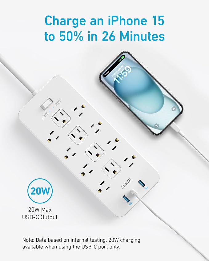 Extensión eléctrica Anker 12 tomas con protector 2100J miniatura 7