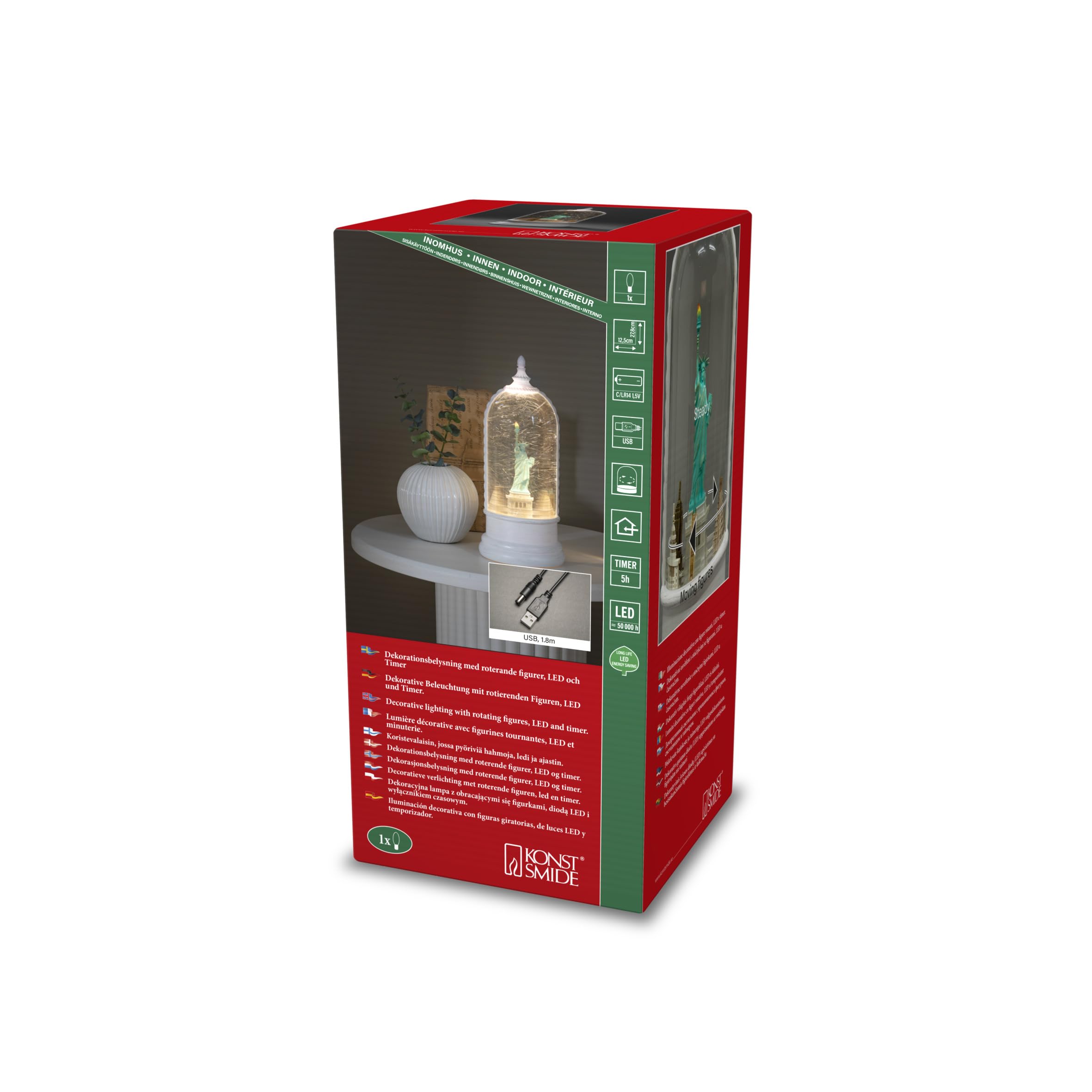 Konstsmide LED Wasserlaterne, "Freiheitsstatue", weiß, wassergefüllt, wählbare Energiefunktion, mit 5h Timer, 1 warm weiße Diode, batteriebetrieben & USB, Innen, 3 x C 1.5V (exkl.) - 4295-200