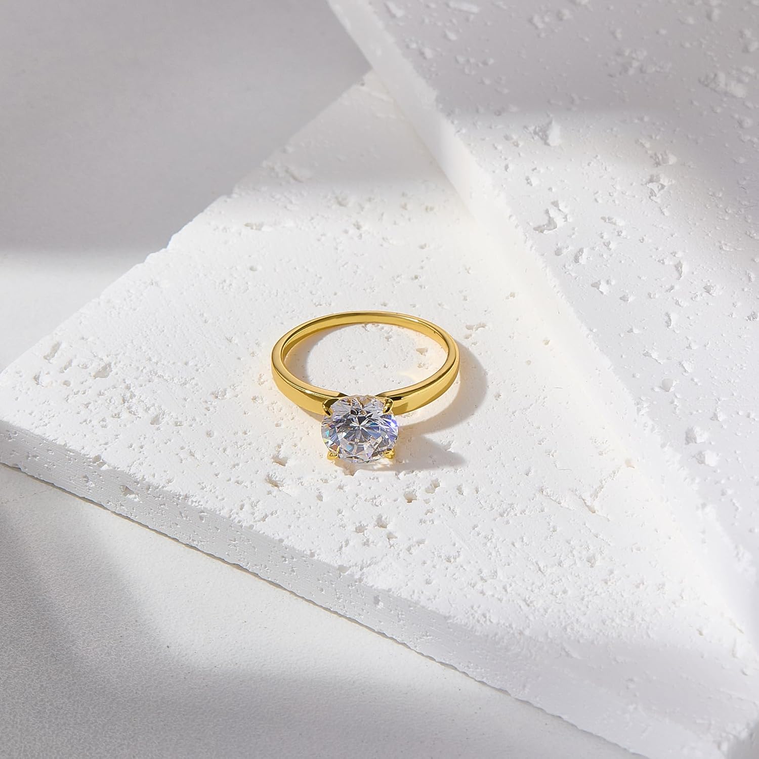 Aurora & Fiori 1/1.5/2/3 CT Round Moissanite Engagement Rings for Women,18K Gold Plated S925 Sterling Silver Ring Solitaire Moissanite Promise Ring For Her,D Color VVS1 Wedding Band Ring Size4-10 - Image 6