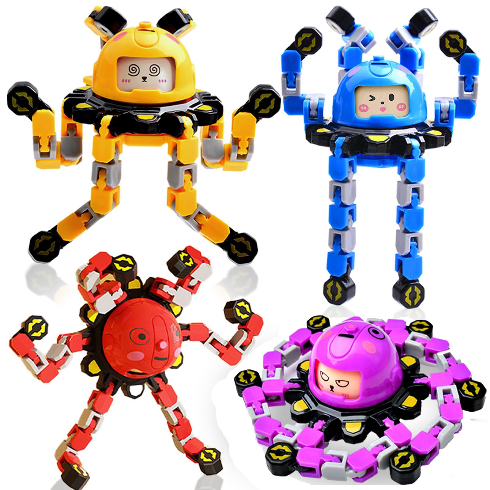 4 Piezas Fidget Transformable, Juguete Fidget Spinner con Emoji y Compatible con Apilar Juntos, Regalo Juguete Sensorial Fidget Juegos Anti Estrés TDAH para Adultos y Niños 6 7 8 9 10 Años