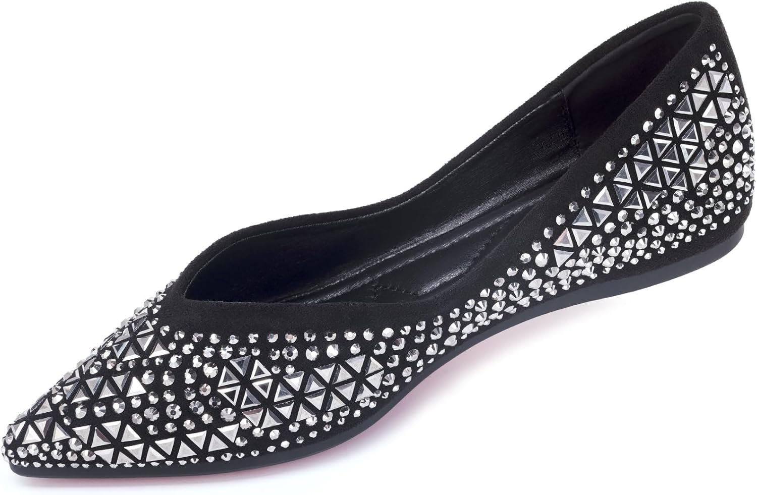 Women's Flats Comfortable Pointed Rhinestone Ballet Flats Soft Memory Foam Insole for Women Sparkle Elegant Dress Shoes Black 8