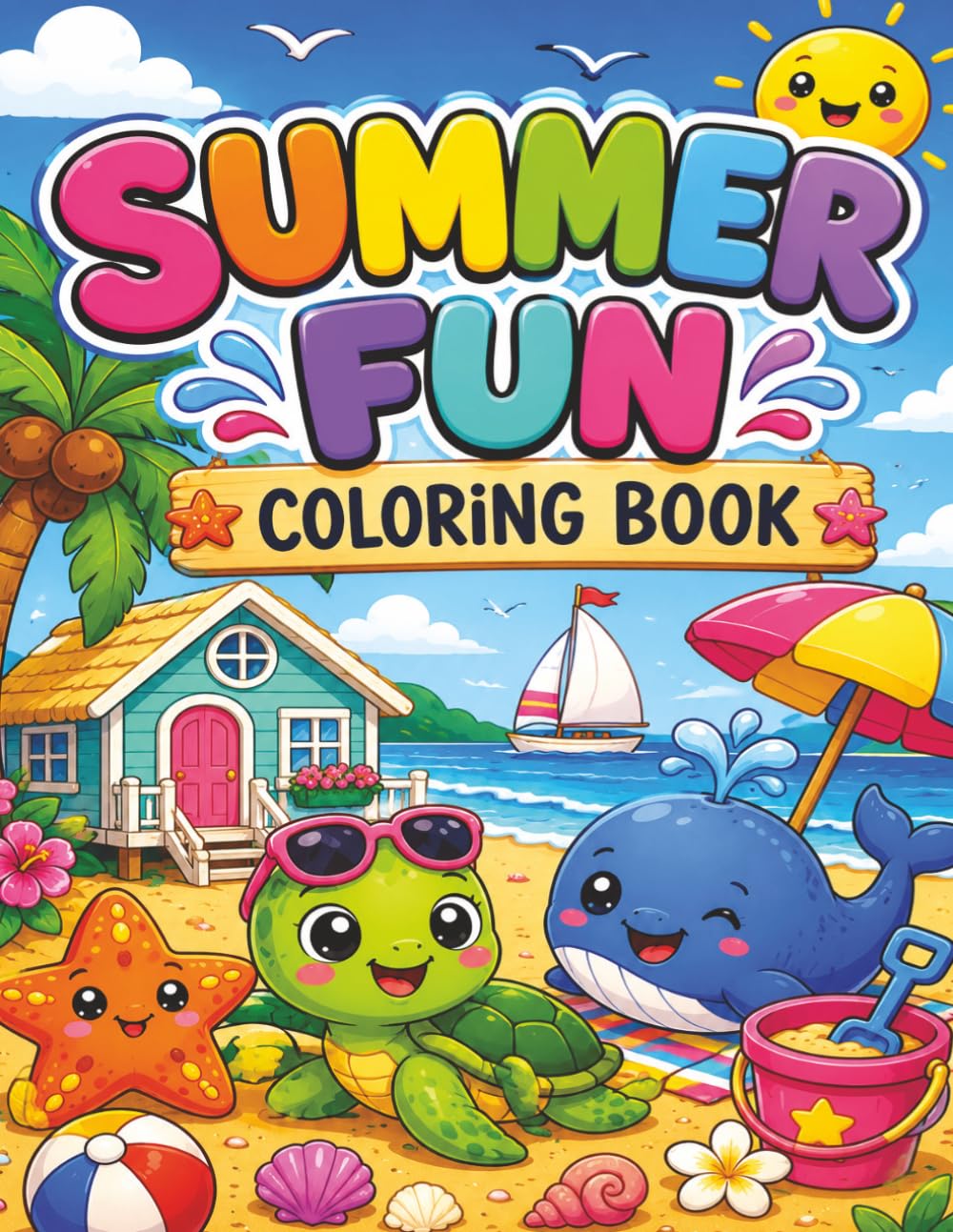 Summer Fun Coloring Book: 25 Cute and Easy Summer Scenes for Kids