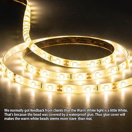 Miniatura 2 de JUNWEN Tira de luces LED de color blanco cálido de 50 pies, tira de luz LED flexible impermeable de 12 V, tira de luz LED regulable cortable para