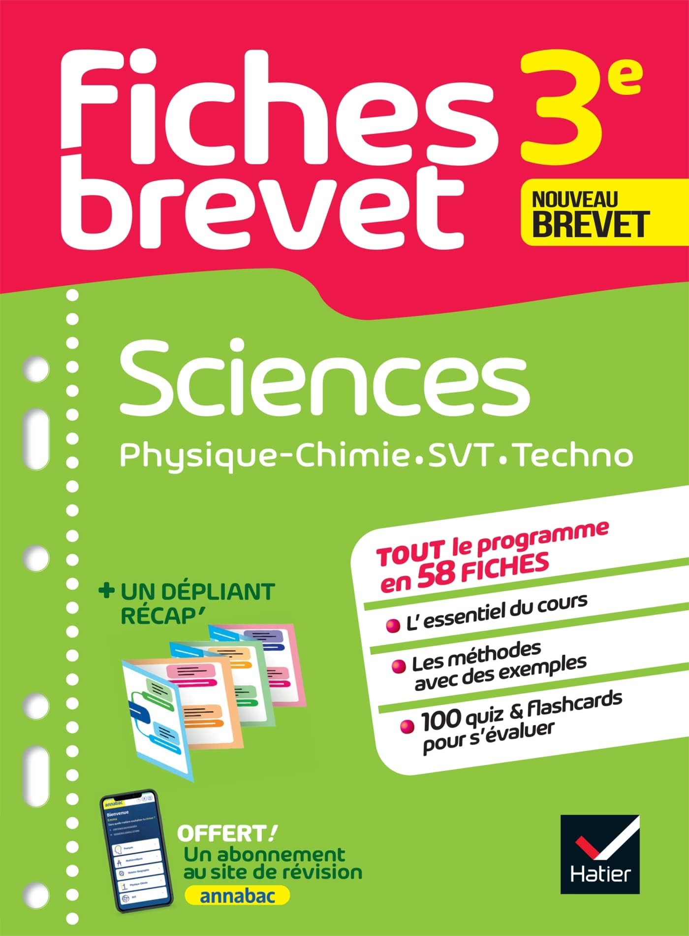 Fiches brevet - Sciences 3e (Physique-Chimie, SVT, Technologie) Brevet 2025: tout le programme en fiches de révision détachables