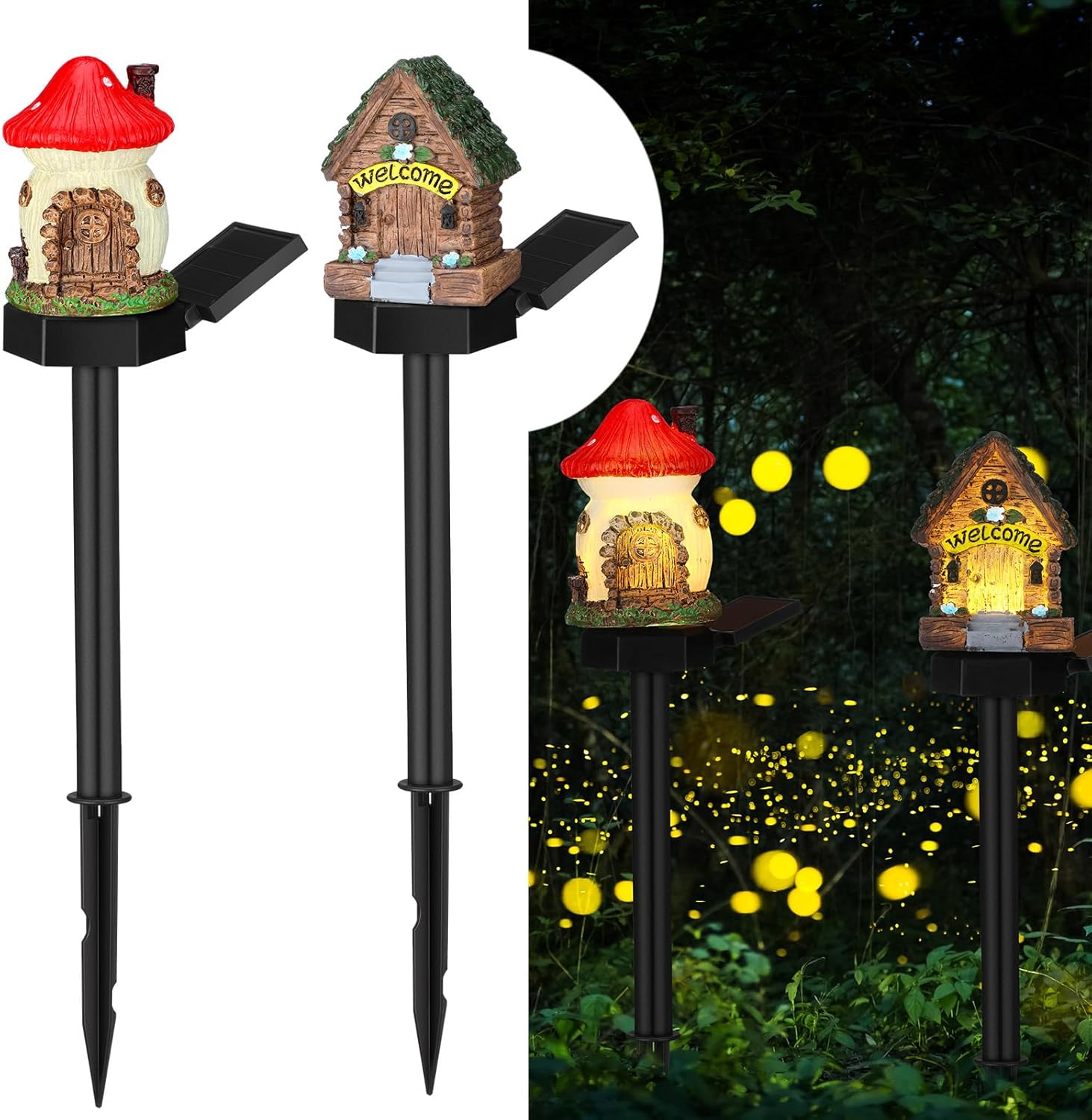 Amazon.com: Tujoe 2 Pcs Fairy House Mushroom Solar Lights Outdoor ...