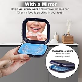 Retainer Case, Slim Aligner Case with Mirror, Compatible with Invisalign, Night Guard and Mouth Guard, Premium Retainer Case, With Aligner Remover Tool, Chew & Brush, Blue
