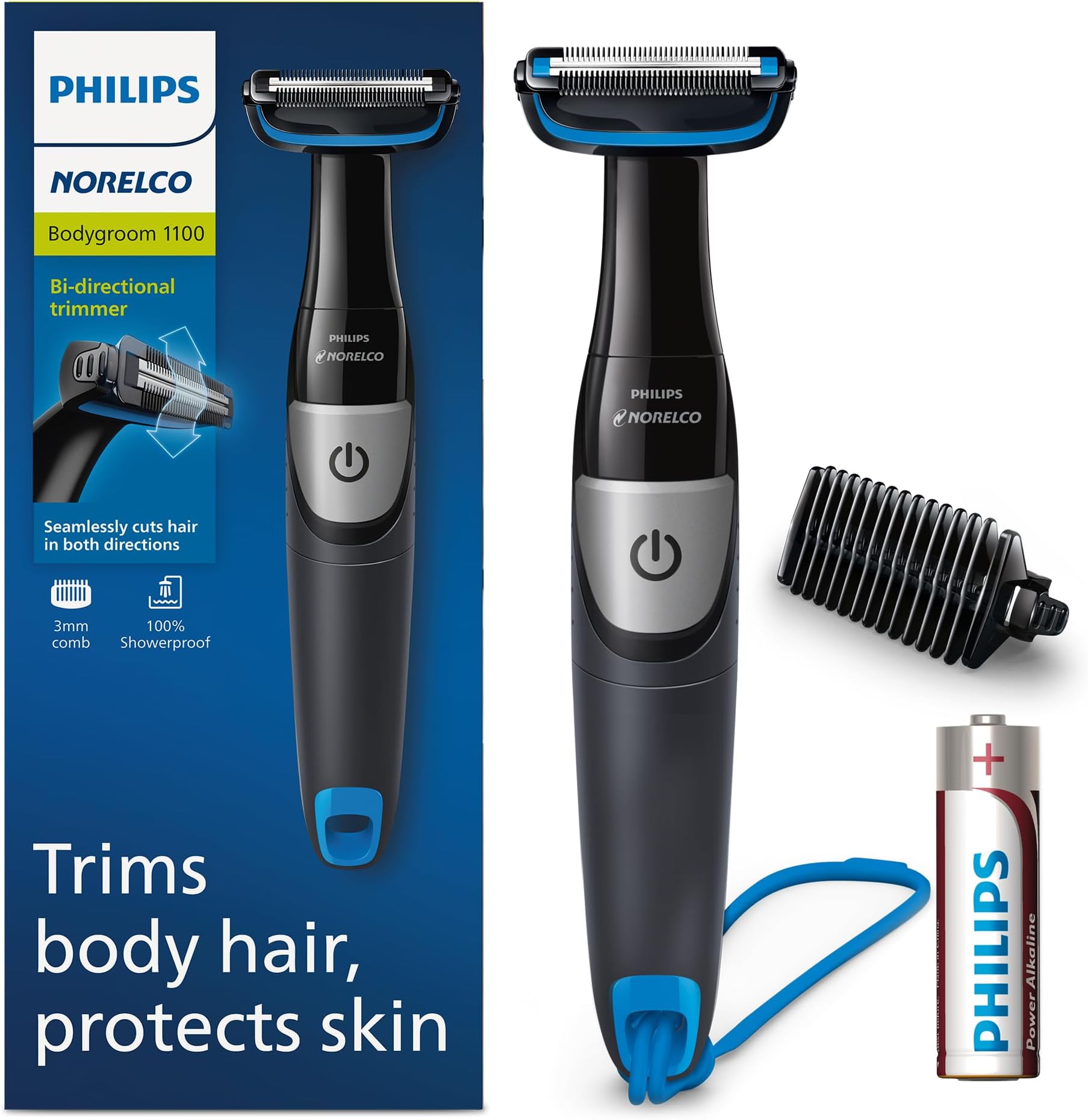 Philips Norelco Bodygroom Series 1100, BG1026/60, Showerproof Body Hair Trimmer and Groomer for Men