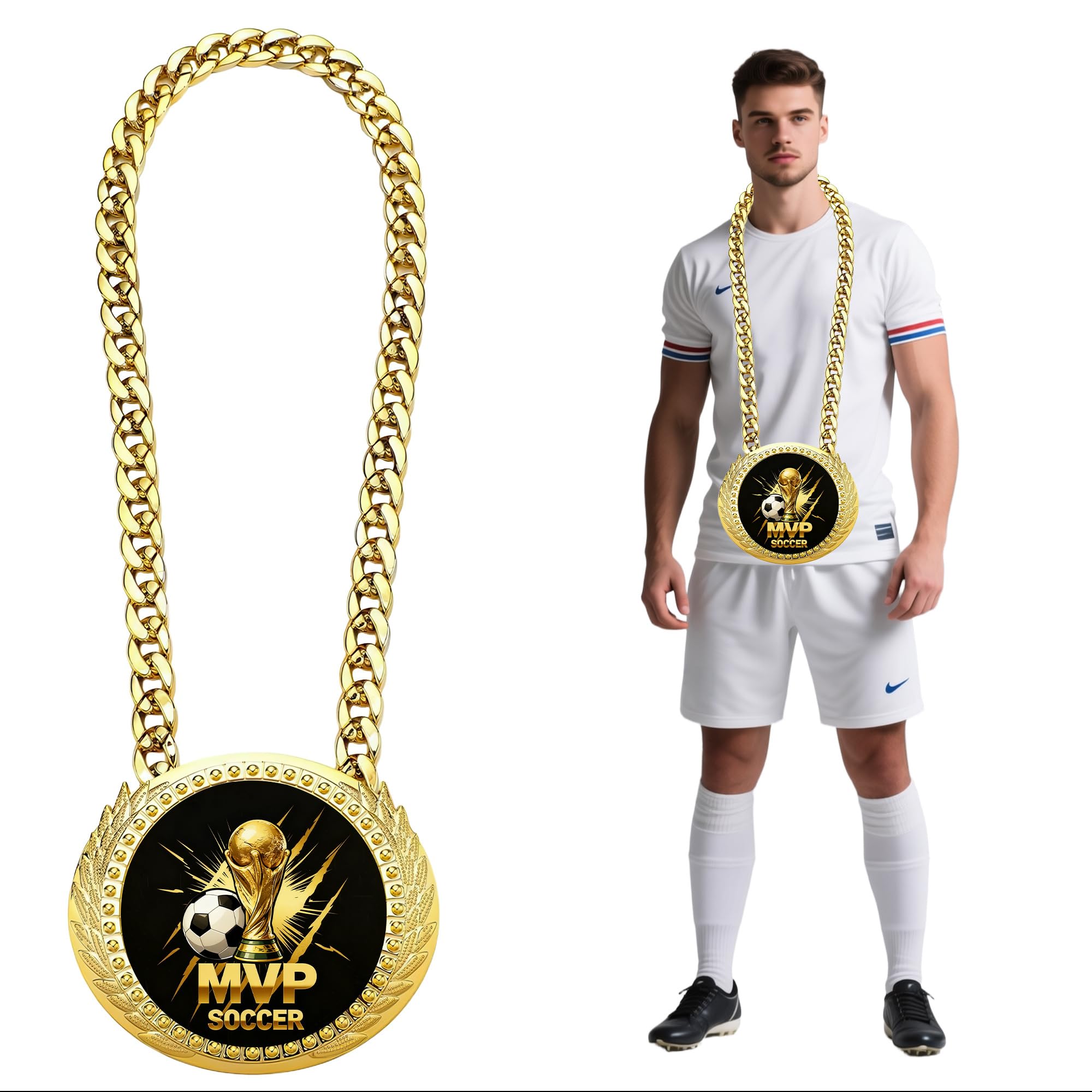 Photo 1 of Goutoports MVP Soccer Trophy Chain, 6-Inch Giant Gold 2026 World Cup Style Award Medals, Championship Medal for League's Most Valuable Player,Competitions & Parties, MVP Winner, Team & Party Prizes