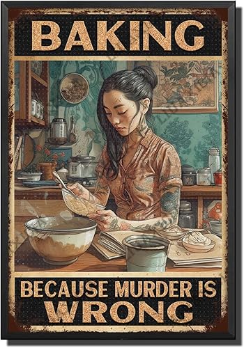 Miniatura 14 de LIUAXICIA Letreros de metal vintage retro para hornear porque el asesinato es equivocado, rosa mariposa como pastel, té, letrero de lata Metai