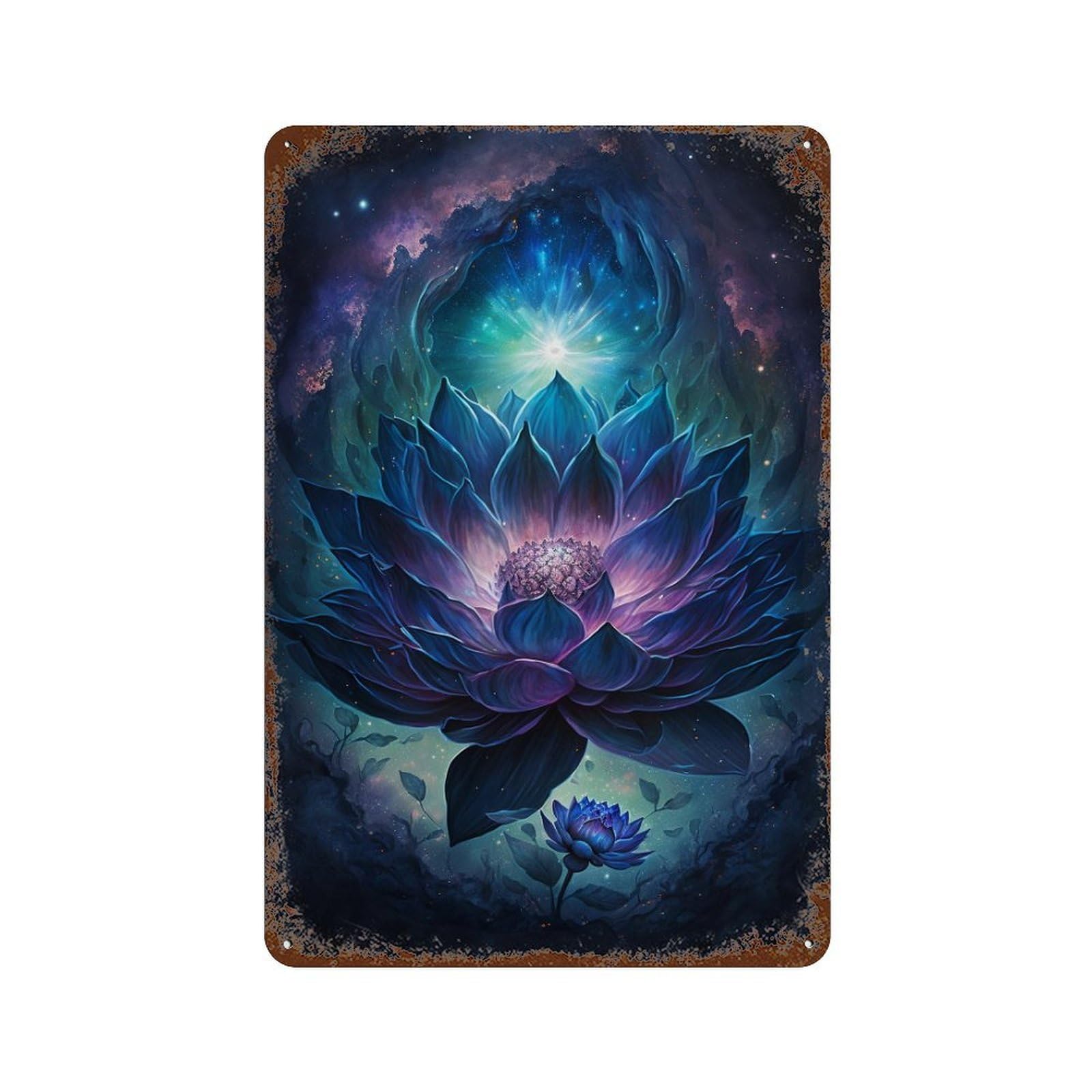 Cosmic Lotus Bloom-7 Vintage Rust Metal Sign 11.8"x7.9", Shabby Chic Decor for Living Room, Hallway And Home Decor