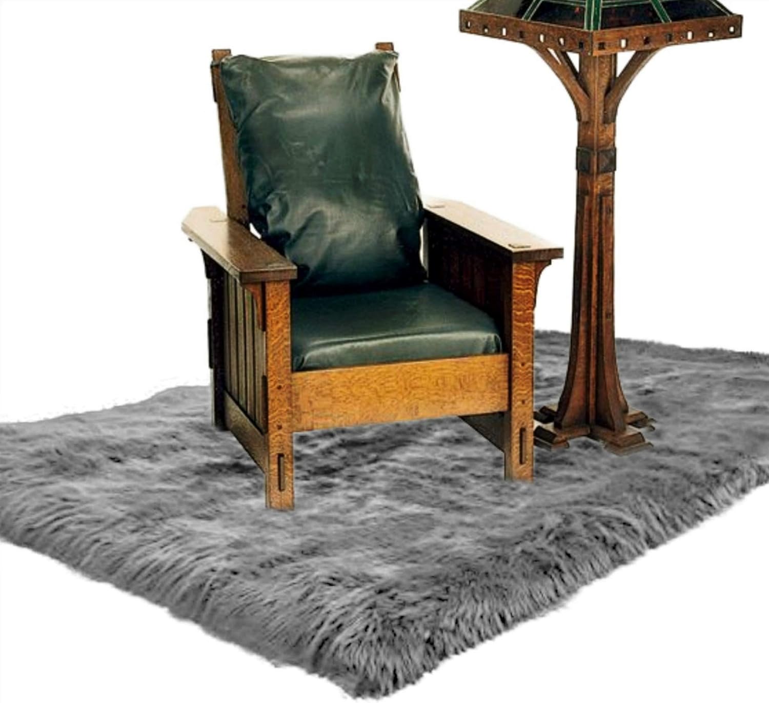 Fur Accents, Gray Shag Faux Fur Area Rug, Plush Rectangle, Living Room, Dining Room, Bedroom, Nursery, Light Silver Gray, Neutral Carpet, Bonded Ultra Suede Lining, Protects Wood Floors, (4'x5')