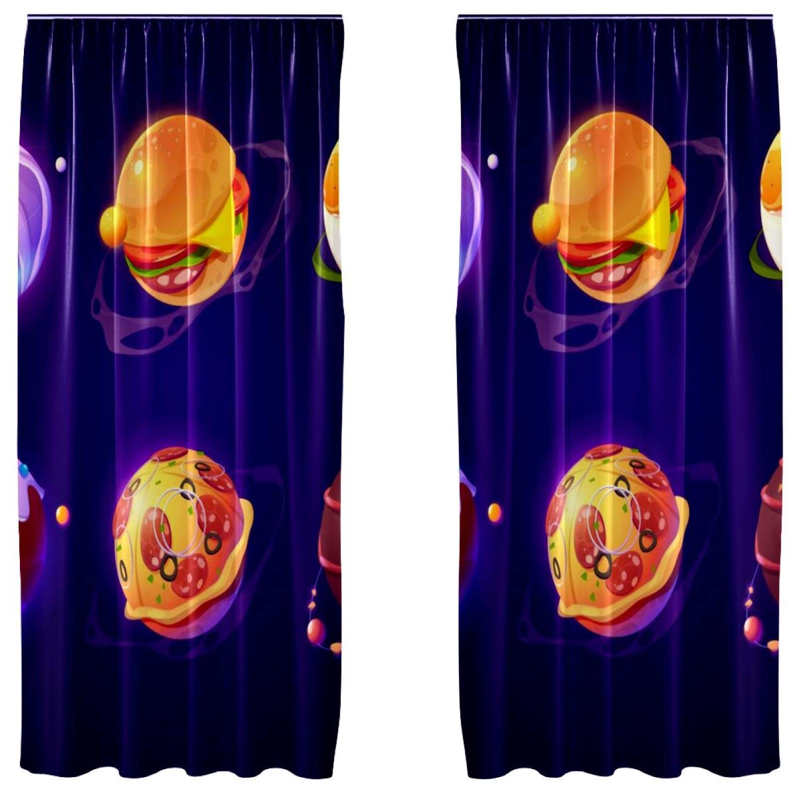 Rideaux planètes spatiales pizza 140x213 cm au motif imprimé ultra détaillé