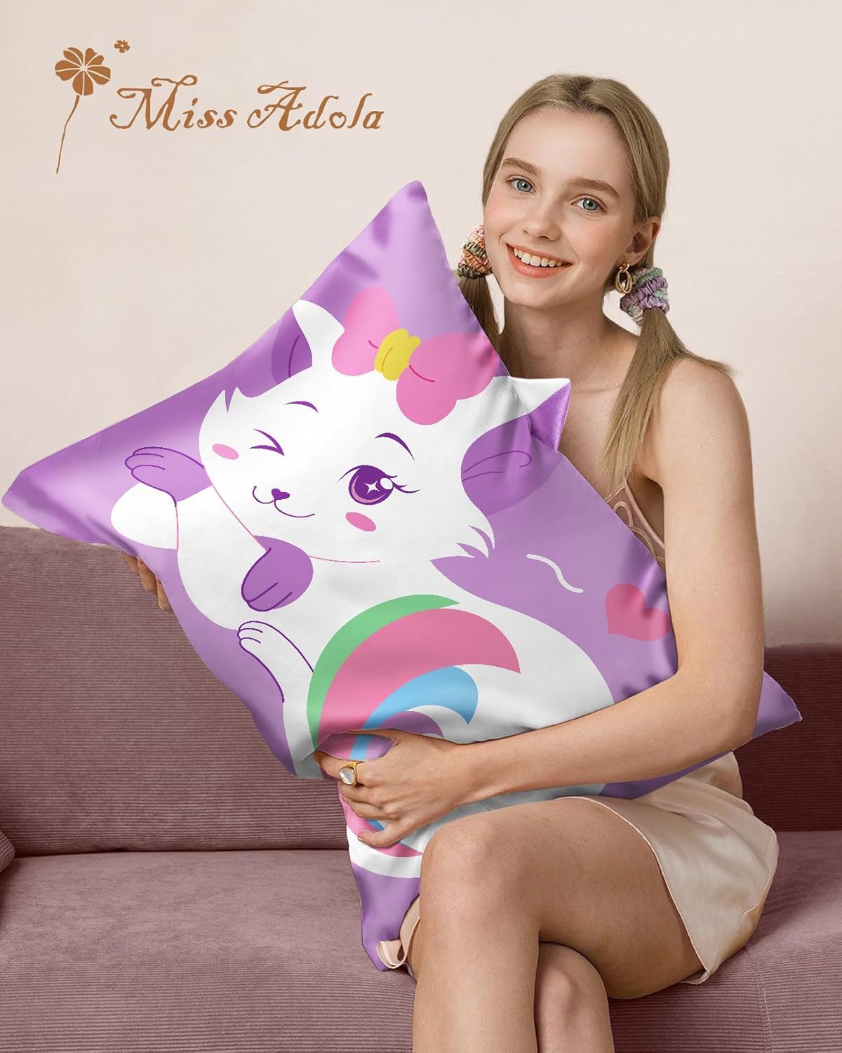 Silk Pillowcases for Kids - Standard Size 20"x26" Cartoon Soft Breathable Pillow Cases for Hair and Skin with Hidden Zipper Cute Kawaii for Teens Girls Boys Sleeping, Bedding, Beautiful Cat - Image 6