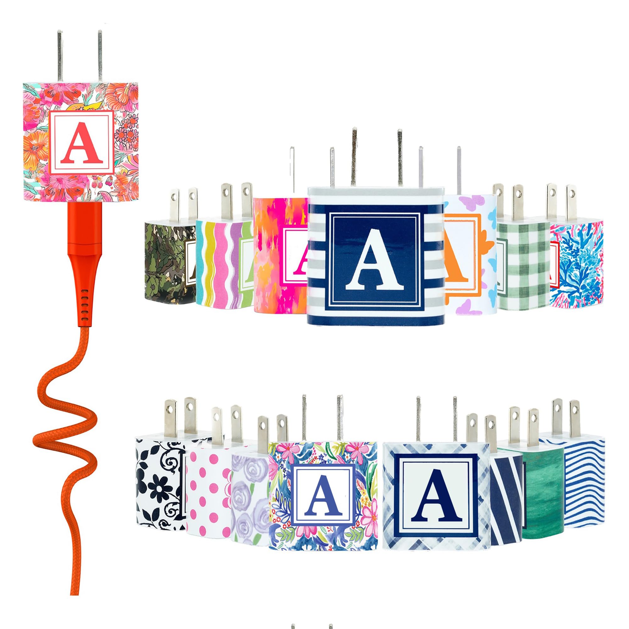 Classy Chargers Monogram Personalized Phone Charger Set for iPhone & Android | Cable Included MFI Certified 6 FT Cable for iPhone, 3-in-1, or USB Type C