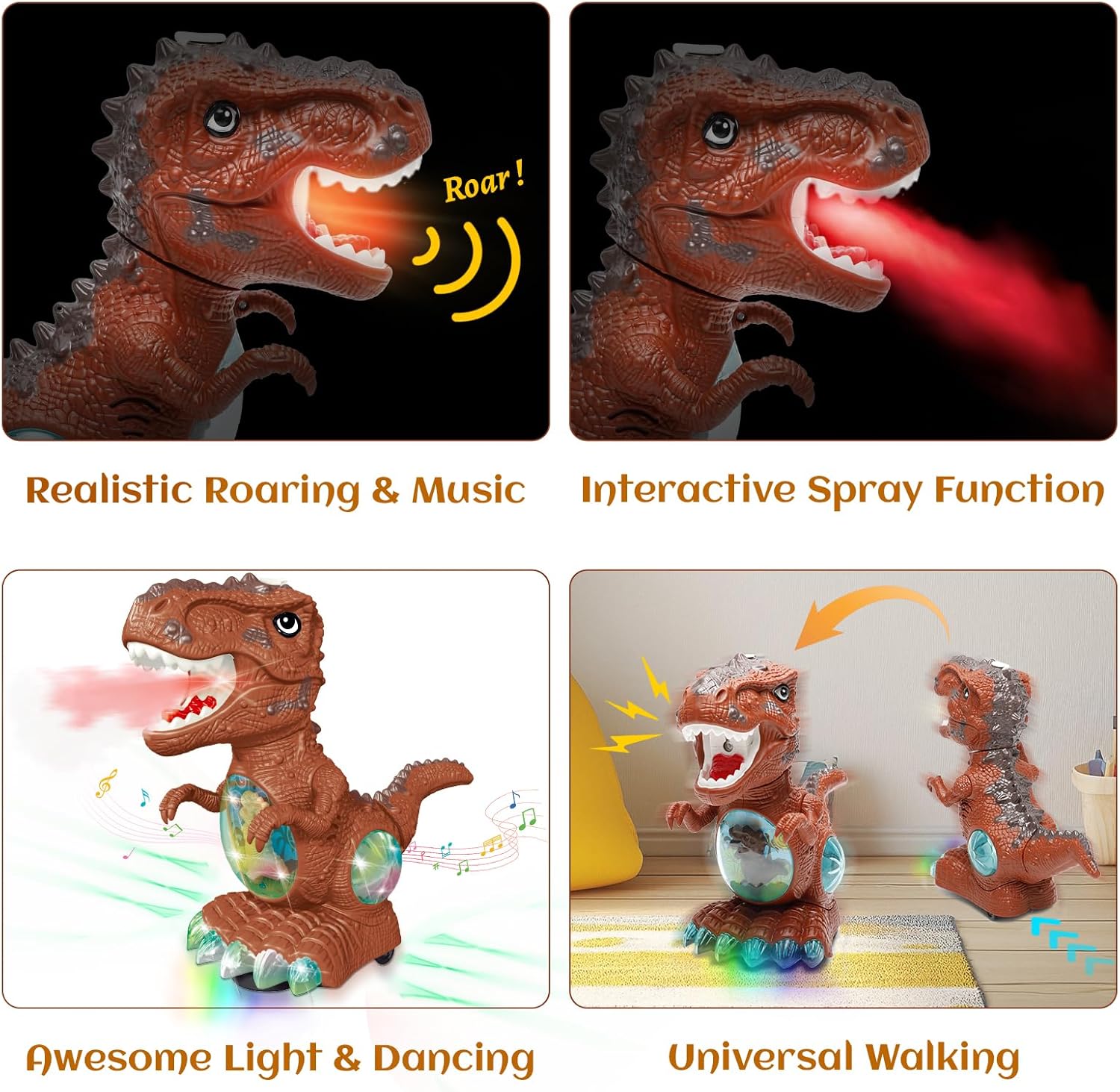 Dinosaur Toys for Toddlers 3-5, Roaring Light Up Dino Toys for 3 4 Year Old Boy Girl with 2 Flash Lights, Moving Electric Baby Toy, Educational Toddler Boy Toy Ages 4, Christmas Birthday Gifts