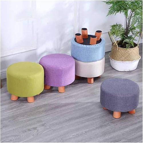 Miniatura 5 de Zapatero de 4 patas, taburete de madera maciza, taburete redondo de tela otomana, taburete de pie para sala de estar, sofá, reposapiés, oficina,