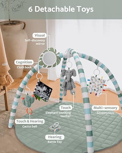 Miniatura 8 de Alfombrilla de gimnasio para bebé, verde salvia + gimnasio de juegos para bebés, en forma de hoja