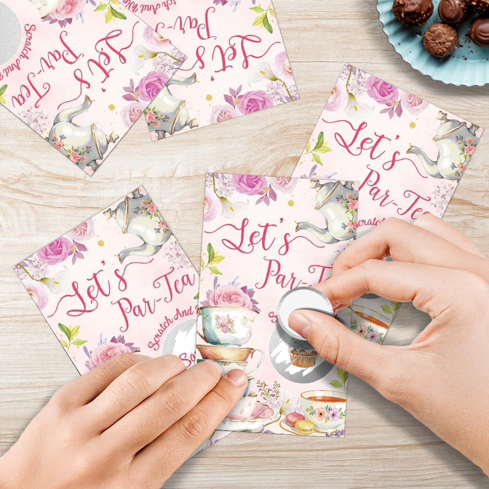 50 Pack Let's Par-Tea Scratch Off Cards, Funny Lady Tea Party Games