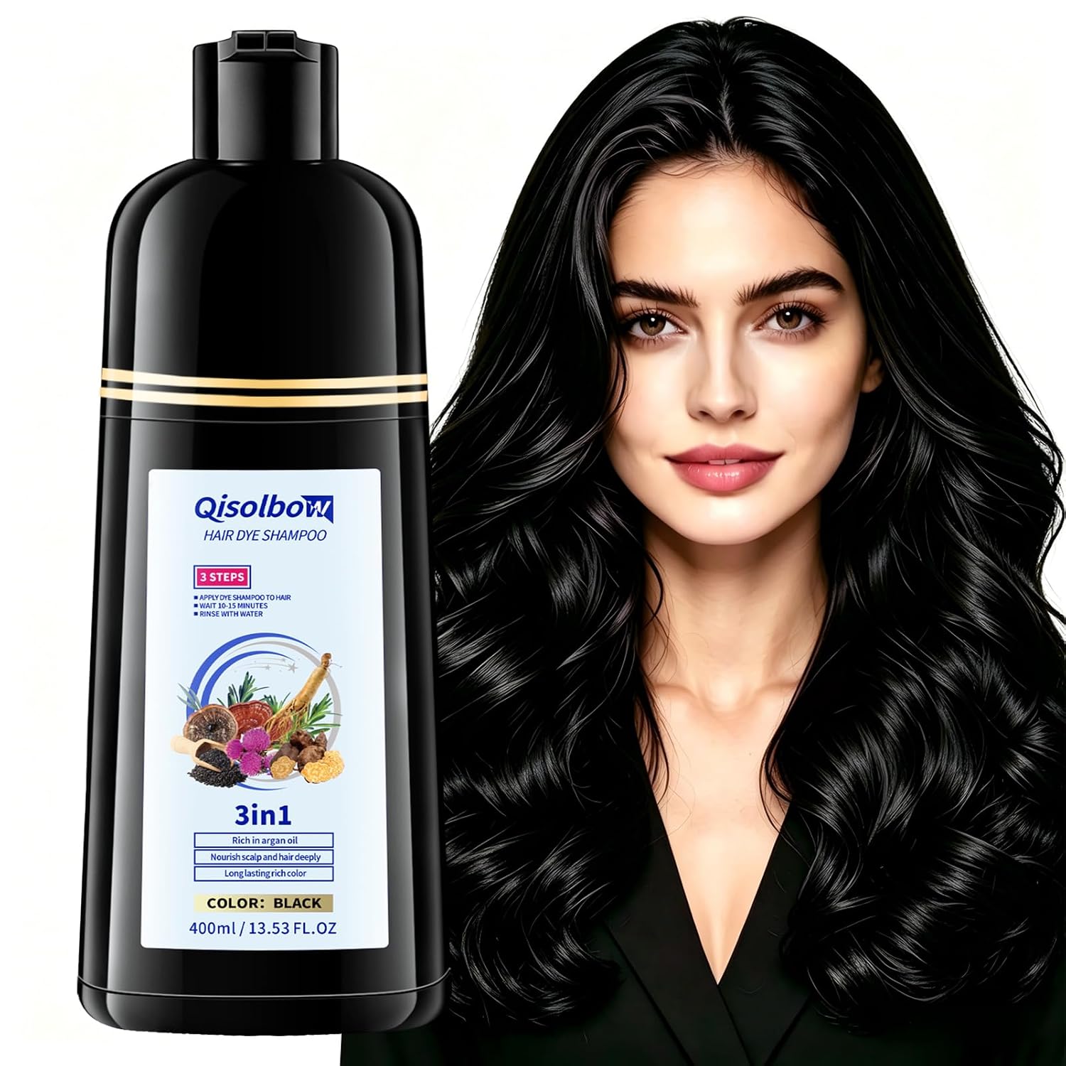 Black Hair Dye Shampoo – 100% Gray Coverage & Herbal Ingredients