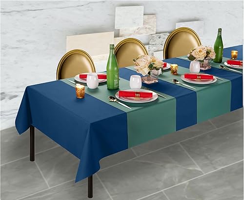 Miniatura 6 de BloominGoods Mantel desechable para mesa rectangular, mantel de papel azul similar al lino para mesa de comedor, fiesta, boda o evento, 48 pulgadas