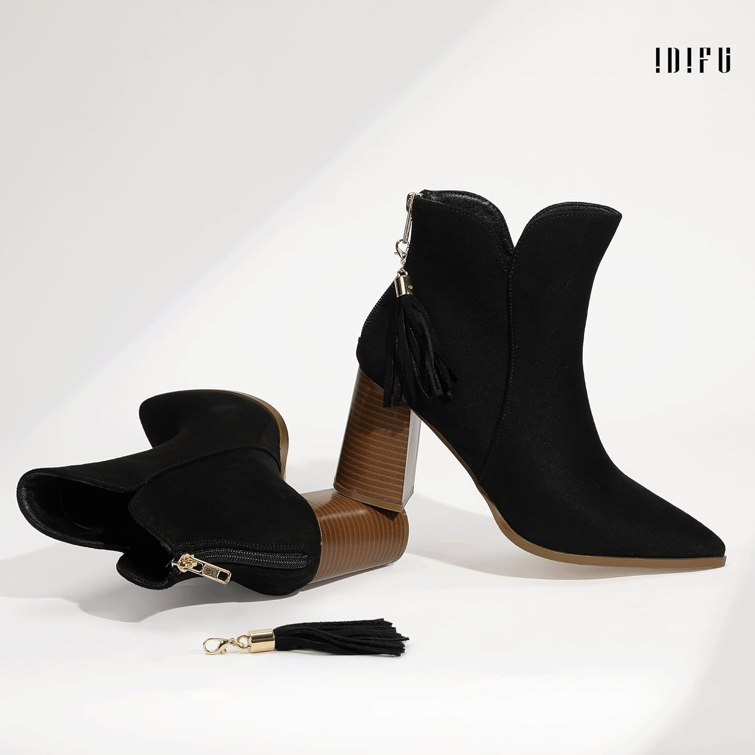 IDIFU IN3 Ankle Boots for Women Chunky Block Short Heel Boot Comfortable Classic Pointed Toe Dress Booties Casual Dressy Fashion Side V Cutout with Zipper Fall Boots - Image 6