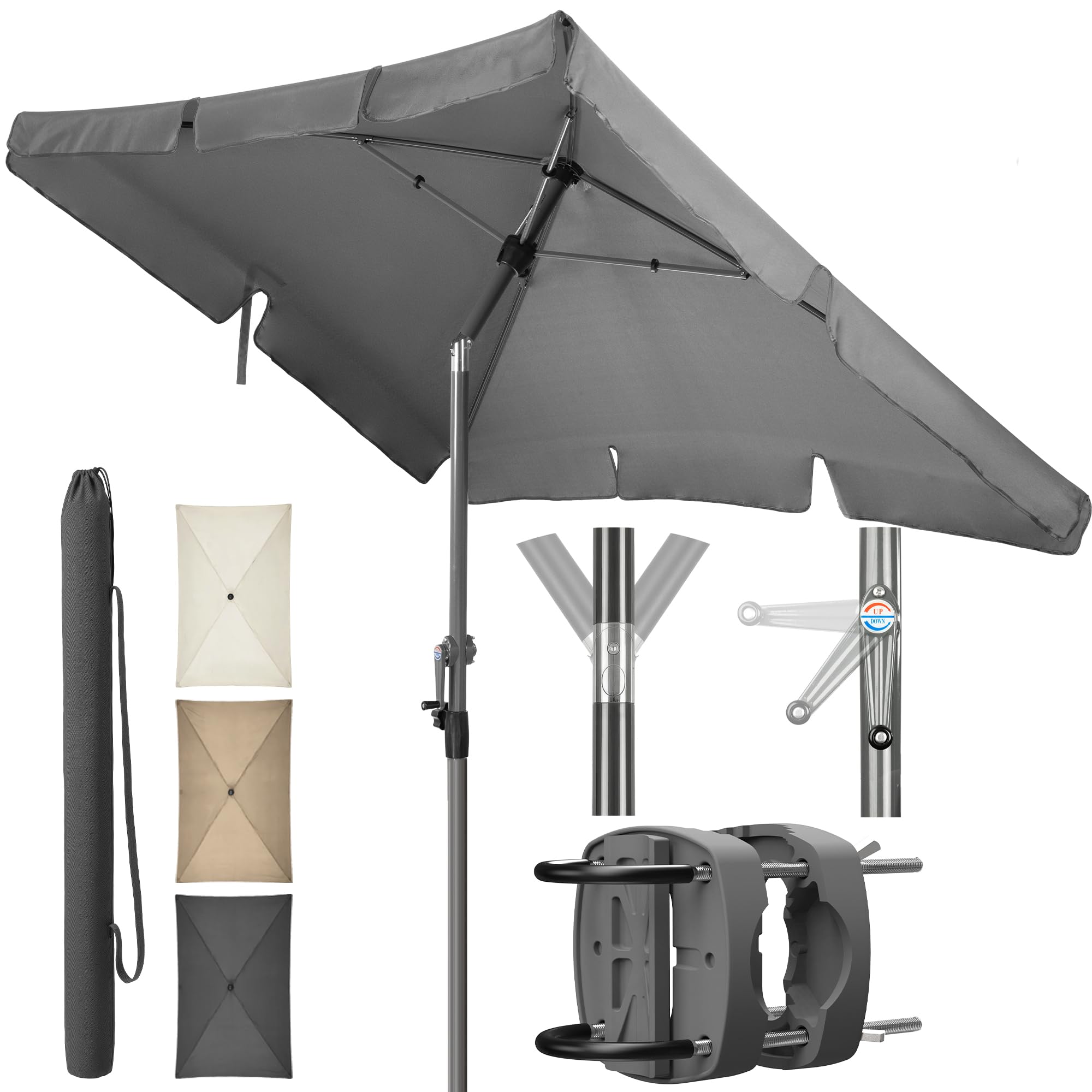 4smile Sonnenschirm Balkon SET - UV50+ Sonnenschirm rechteckig + Sonnenschirmhalter Balkongeländer + Sonnenschirmhülle - Sonnenschutz Balkon