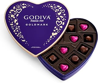 GODIVA Goldmark 14pc Heart Dark Chocolate Box with Ganache - Elegant Valentine's Day Gift Tin