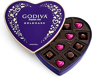 Godiva Goldmark Heart Chocolate Box, Dark Chocolates with Ganache, Elegant Gift Tin, 14 Pc