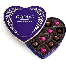 Godiva Goldmark Heart Chocolate Box, Dark Chocolates with Ganache, Elegant Valentine&rsquo;s Day Gift Tin, 14 Pc
