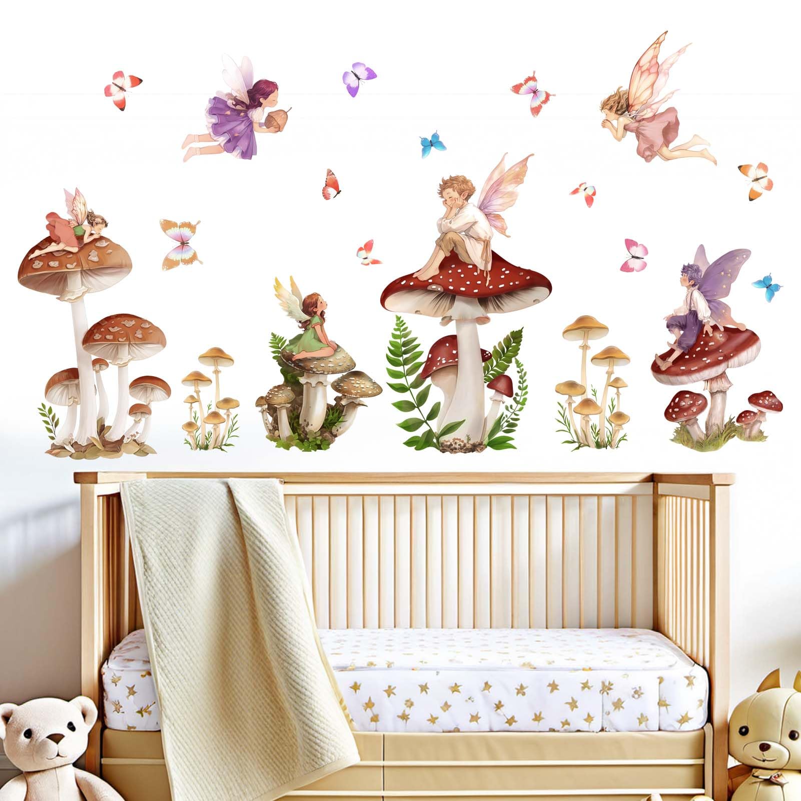 Mushroom Fairy Wall Stickers for Girls: Peel and Stick Woodland Forest Butterfly Wall Decals - Image 2
