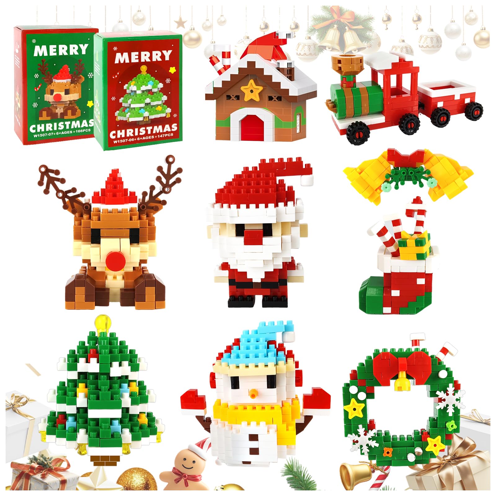 Building Blocks Set, 8 PCS Mini Xmas Figures Toy