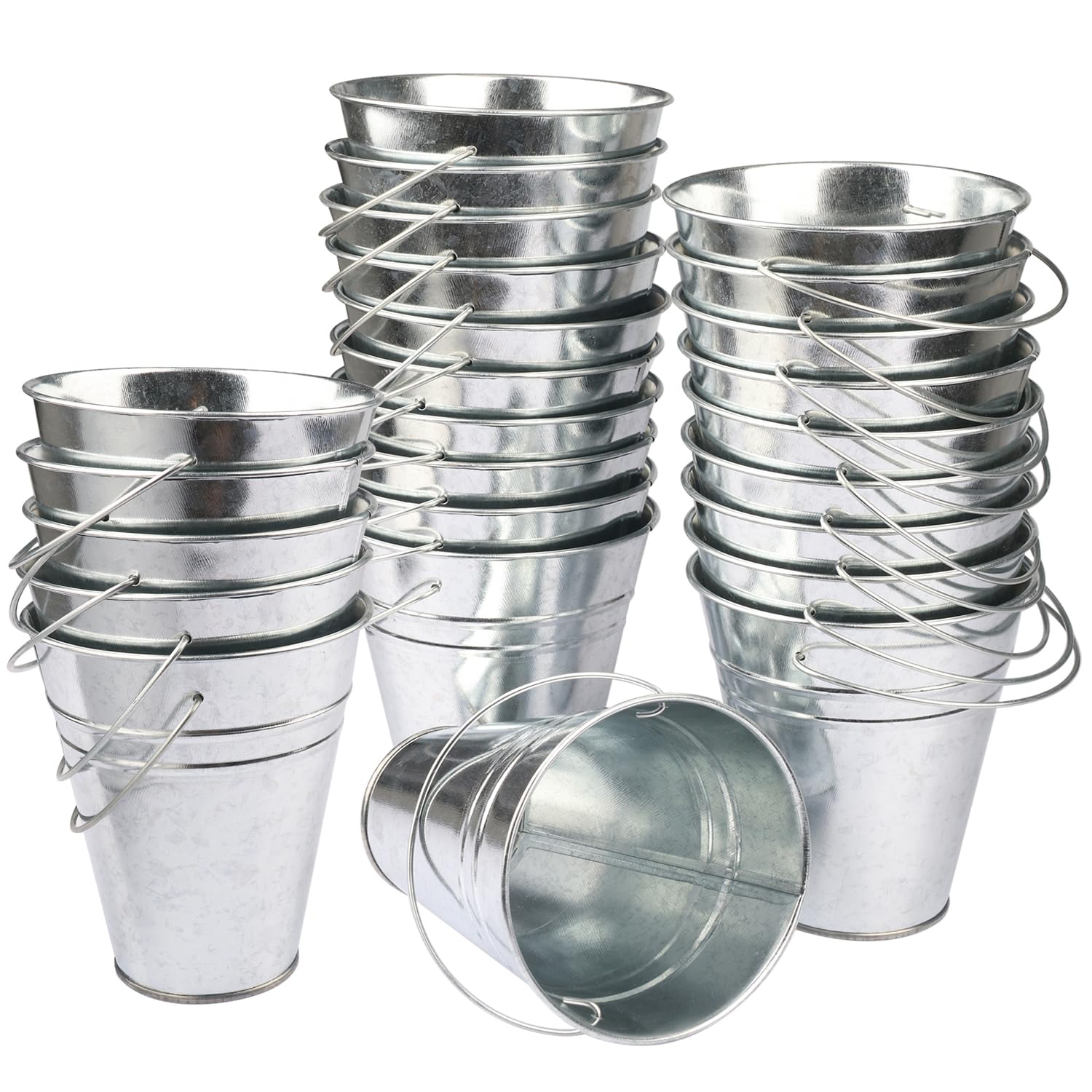 25 Pack 4.5 Inch Mini Metal Buckets, Metal Buckets with Handle, Easter Bucket,Pencil Holder and Flower Pots, Used to Carry, Store, or Even Plant, by GENHAKON.