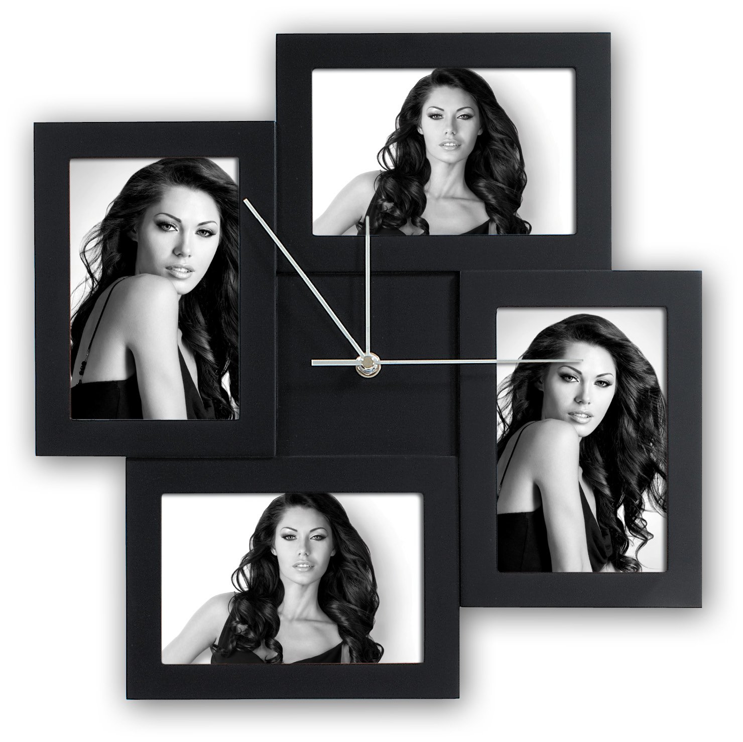 Zep Messina Multi-Aperture Photo Frame and Clock for 6 x 4-inch Photos, Black