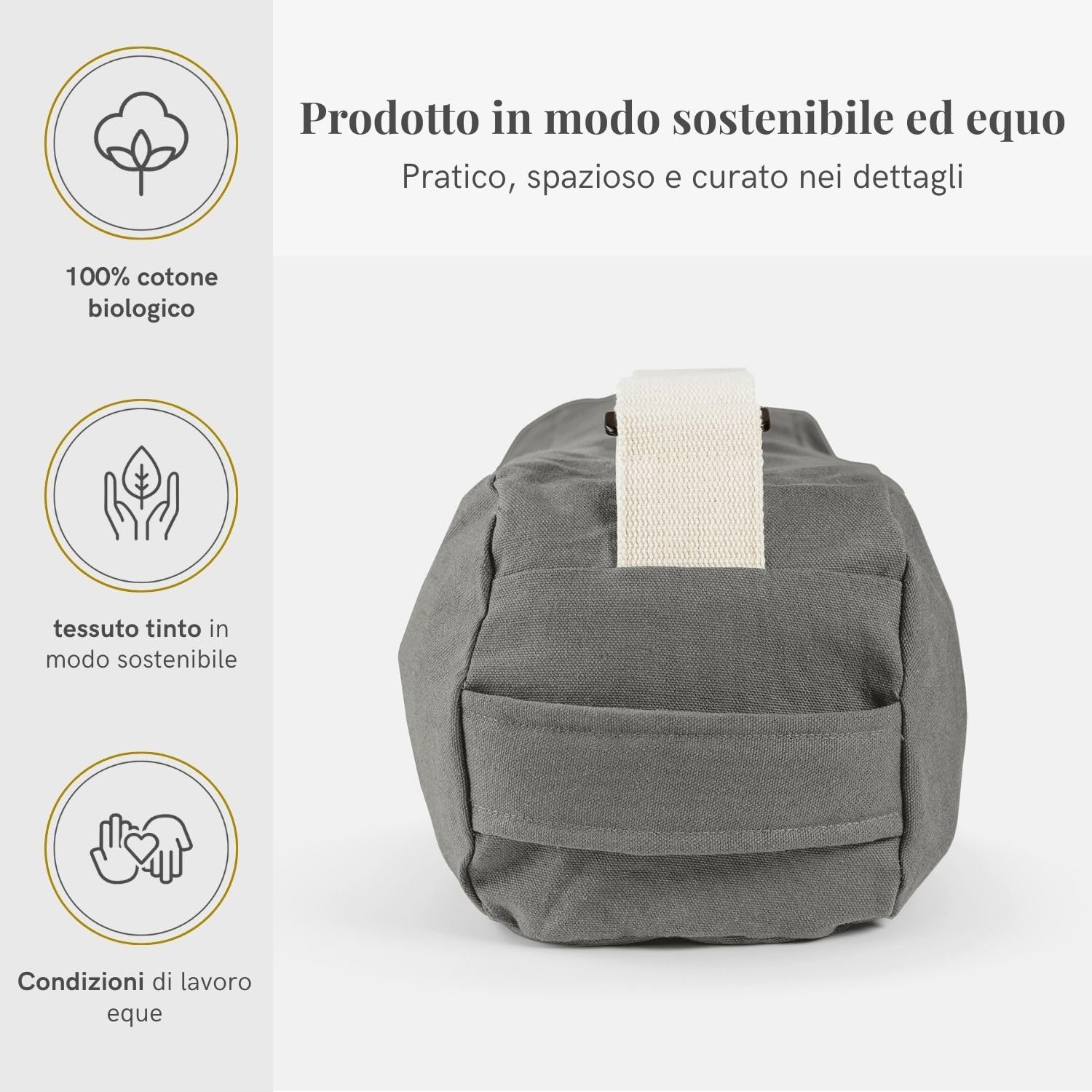 Lotuscrafts Borsa per yoga in cotone biologico, modello Pune, per tappetini yoga e accessori, equosolidale ed ecologica, certificata GOTS