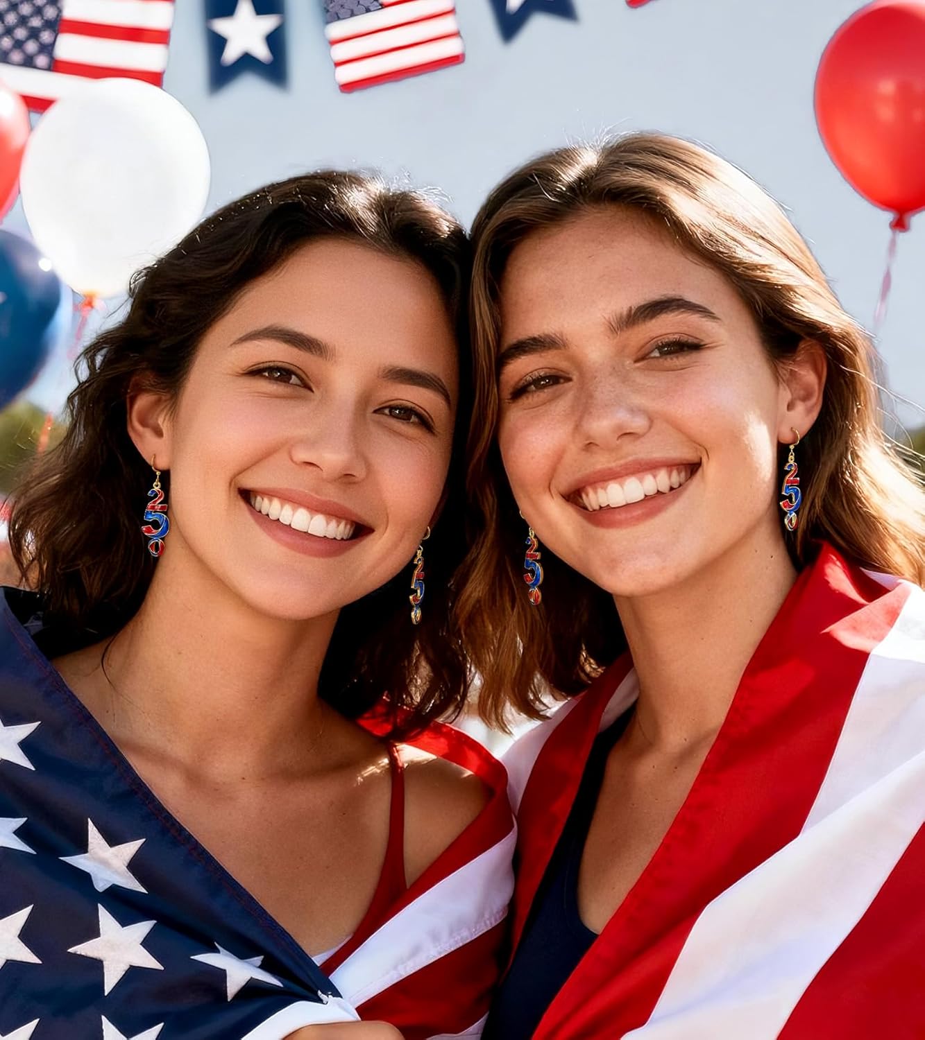 Gold Dangle Earrings for Women, Patriotic USA 250th Celebration Womens Earrings, 14k Gold Plated Jewelry for Womens Memorial Present - Image 3