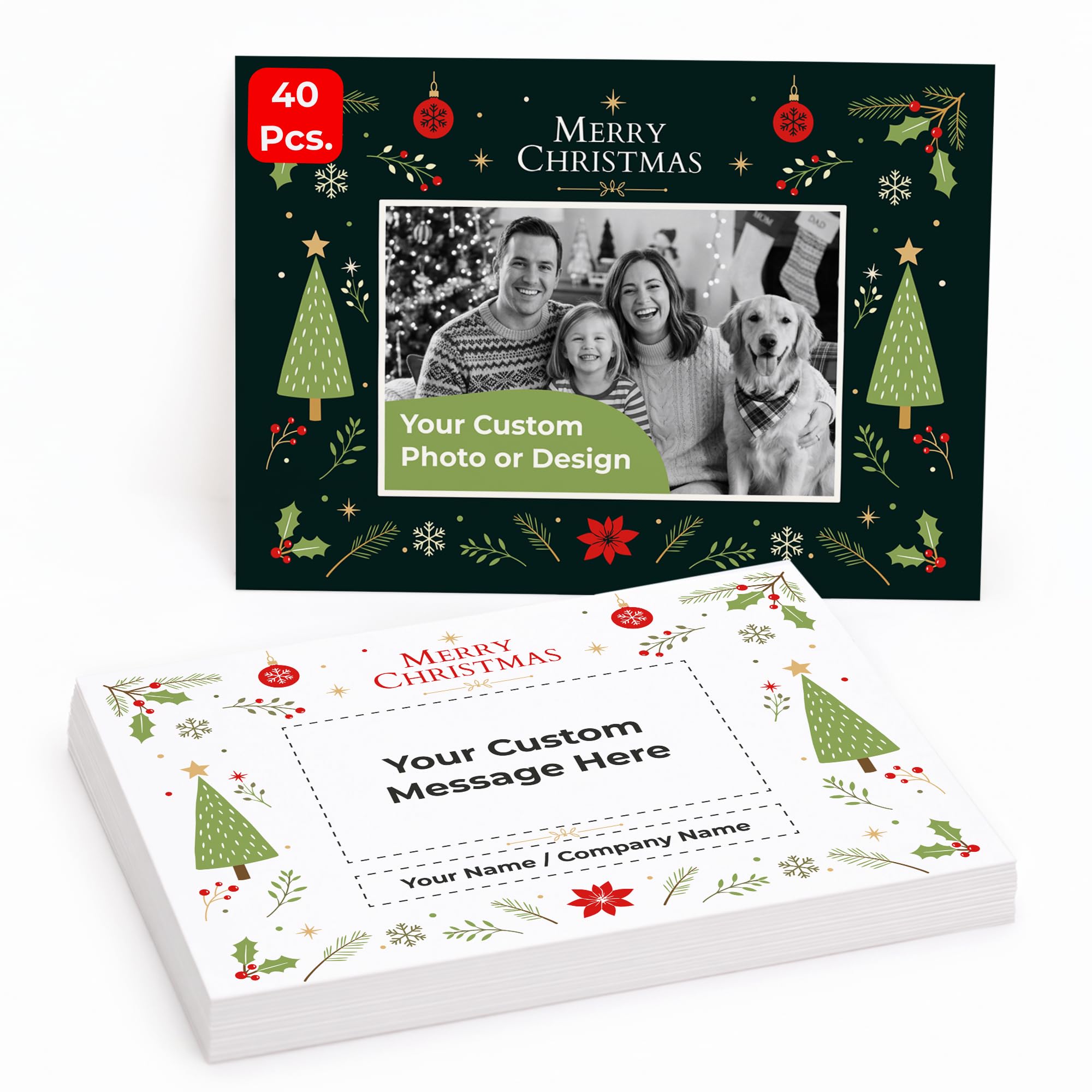 Cimpress Custom Holiday Cards, Photo/Logo/Text, A6 Horizontal, Pack of 40