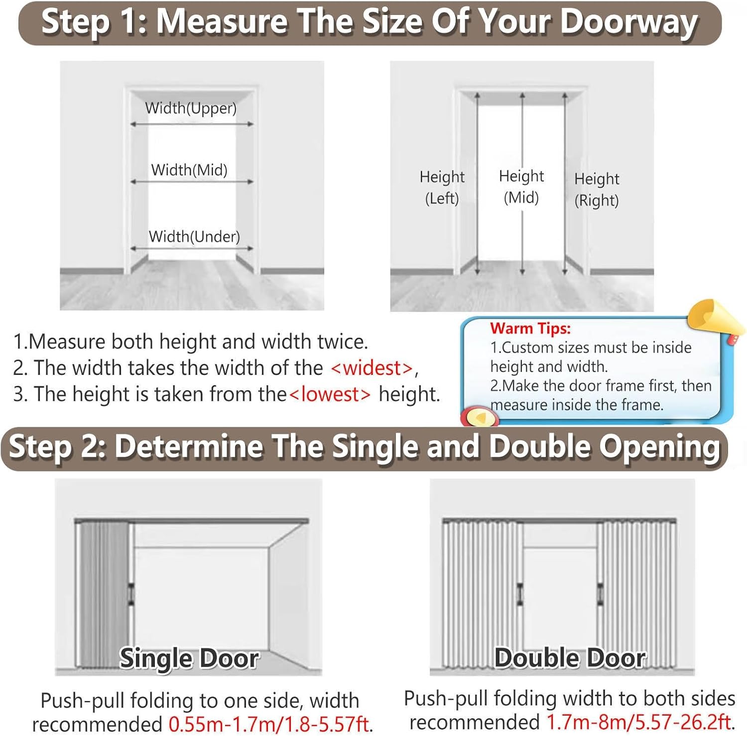 Commercial White Accordion Closet Door - Folding Room Divider for Home & Office - Available Sizes: 21-79 Inch - Durable Interior Door for Doorway & Closet (6.37x80in)